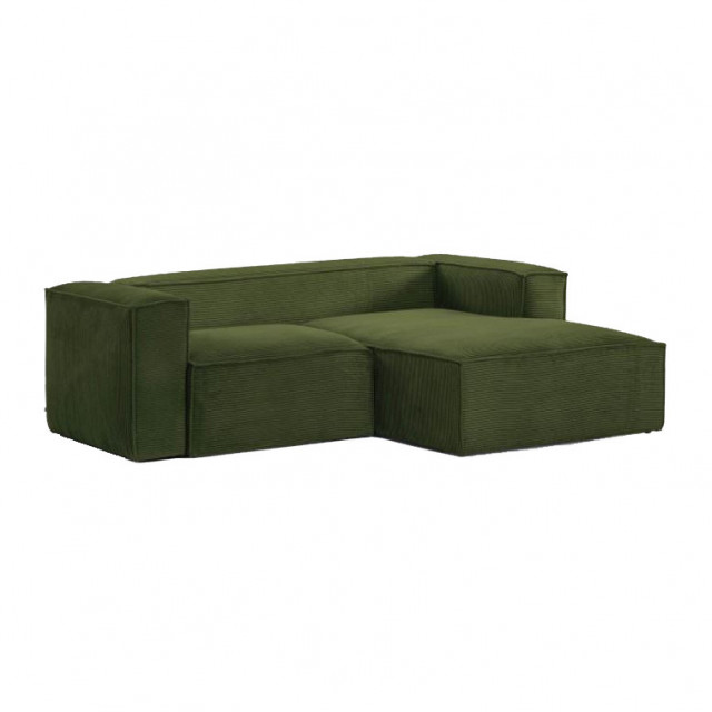Canapea cu colt verde din poliester si lemn de pin pentru 2 persoane Blok Corduroy Right Kave Home