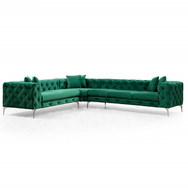 Canapea cu colt verde din textil pentru 4 persoane Como Left The Home Collection