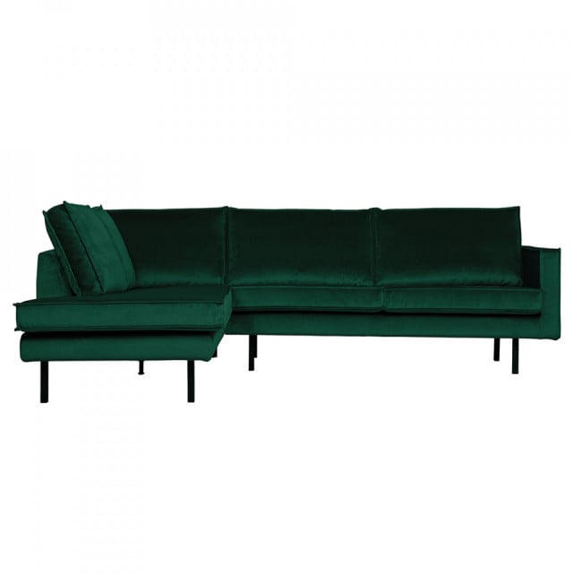 Canapea cu colt verde padure din catifea 266 cm Rodeo Left BePureHome