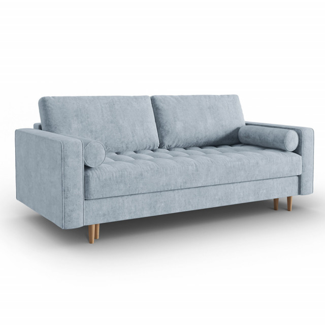 Canapea extensibila albastra/maro din textil si lemn de pin pentru 3 persoane Gobi Besolux