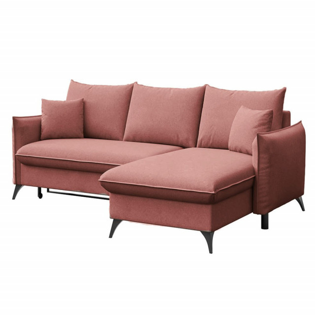 Canapea extensibila cu colt roz din textil pentru 4 persoane Lilo Right Mesonica