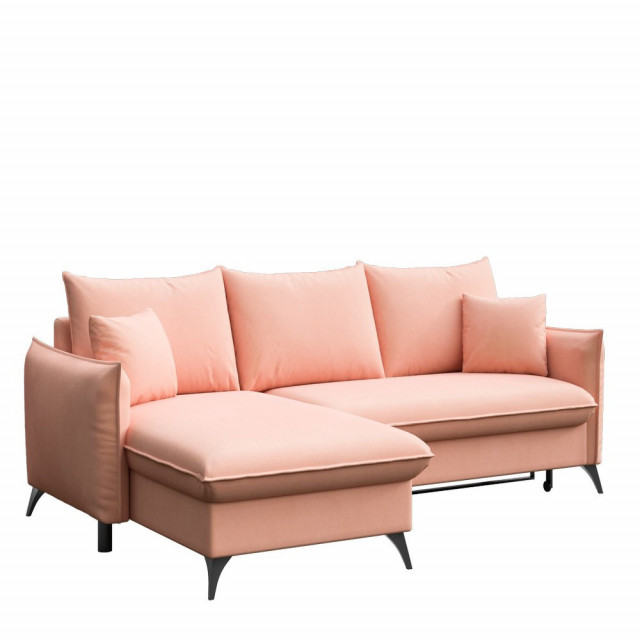 Canapea extensibila cu colt roz piersica din textil pentru 4 persoane Lilo Left Mesonica