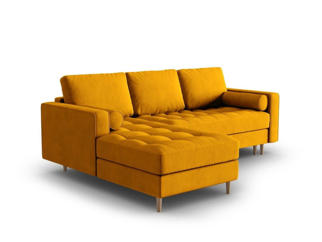 Canapea extensibila galben din catifea si lemn de pin pentru 5 persoane Gobi Besolux