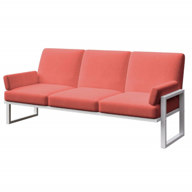 Canapea exterior rosu corai/alb din olefina si otel pentru 3 persoane Soledo Mesonica
