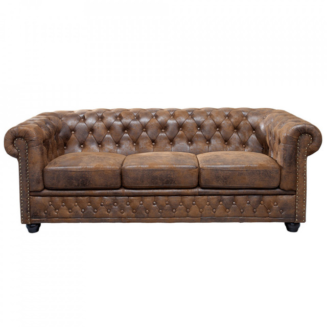 Canapea maro din textil pentru 3 persoane Antique Chesterfield The Home Collection