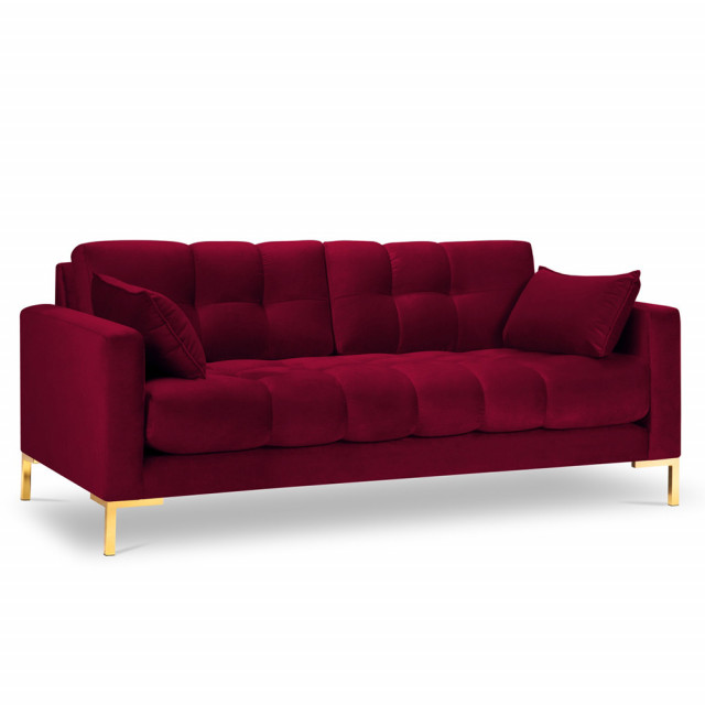 Canapea rosie/aurie din catifea si lemn de pin pentru 3 persoane Mamaia Besolux