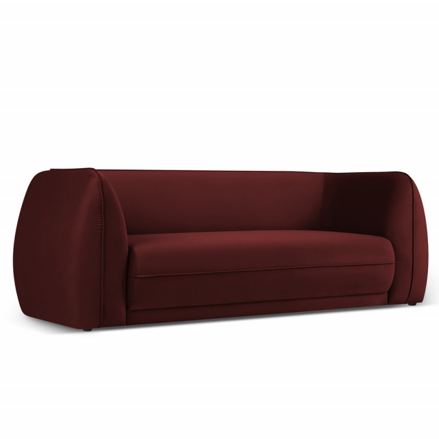 Canapea rosu inchis din catifea si lemn de pin pentru 3 persoane Lando Besolux