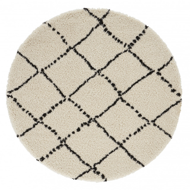 Covor crem/negru din polipropilena Allure Hash Cream Black Round Mint Rugs (diverse dimensiuni)