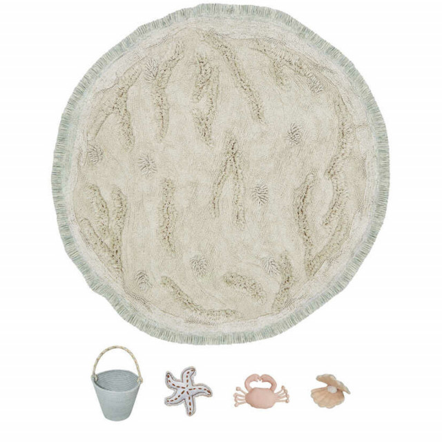 Covor de joaca rotund cu 4 accesorii bej/albastru din bumbac 120 cm Wonders Lorena Canals