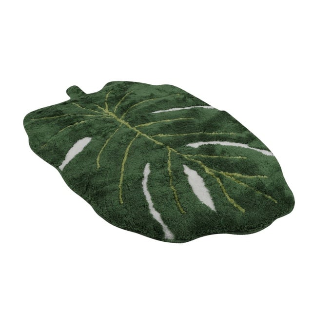 Covoras de baie verde/alb din fibre sintetice 80x120 cm Leaf The Home Collection