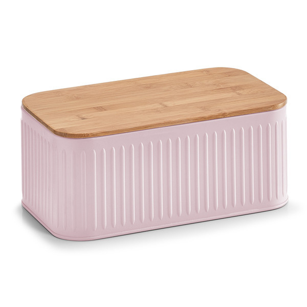 Cutie cu capac pentru paine roz/maro din metal si lemn 18x30 cm Pink Bread Box Zeller