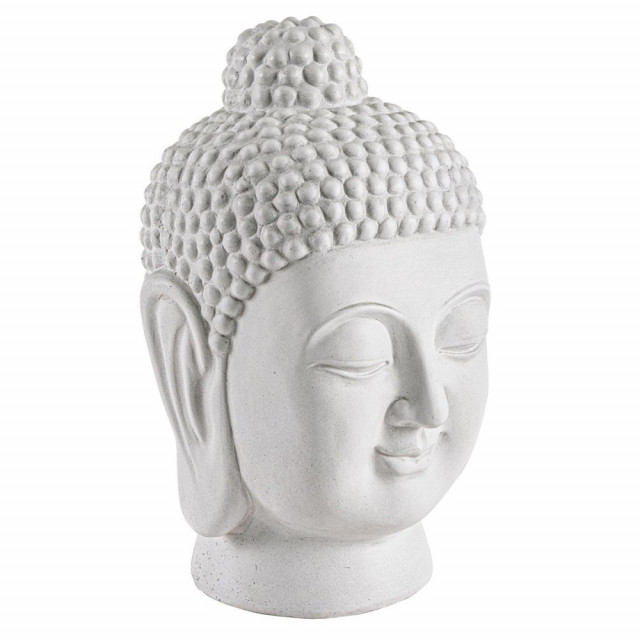 Decoratiune alba din fibra de sticla si lut 36 cm Buddha Head Bizzotto