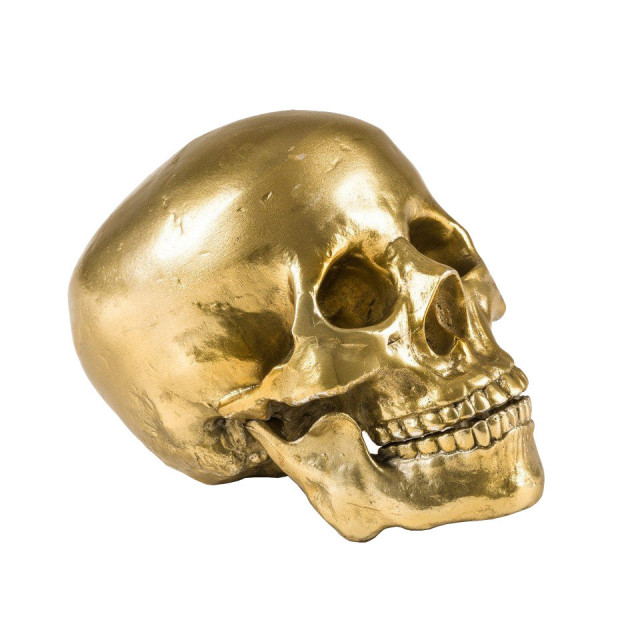 Decoratiune aurie din aluminiu 15 cm Human Skull Seletti