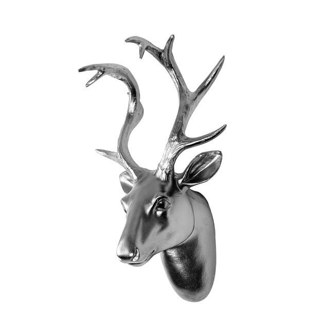 Decoratiune de perete argintie din plastic 26x38 cm Bust Of Deer 3 The Home Collection