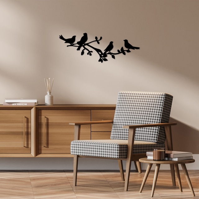 Decoratiune de perete neagra din metal 26x70 cm Birds The Home Collection