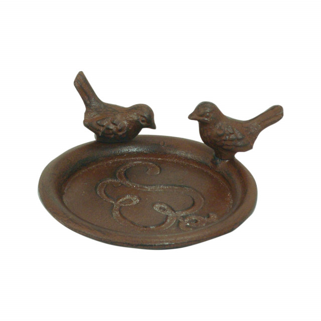 Farfurioara pentru ghiveci maro ruginiu din fonta 12 cm Birds Esschert Design