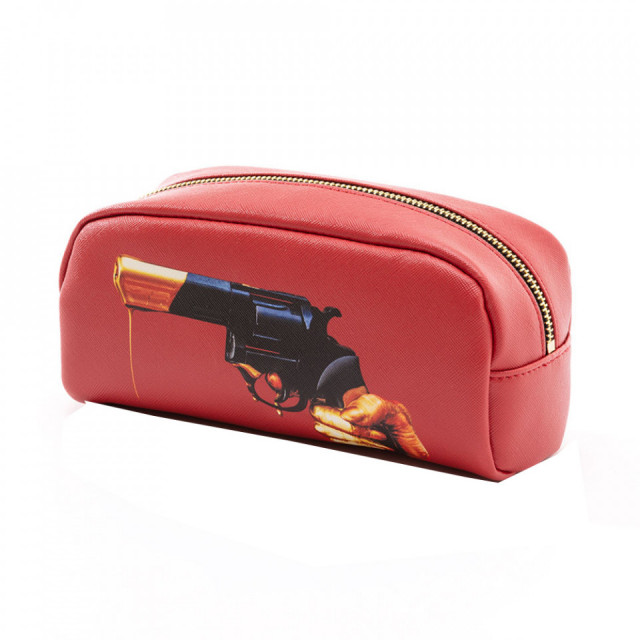Geanta pentru cosmetice rosie din piele ecologica Revolver Case Seletti