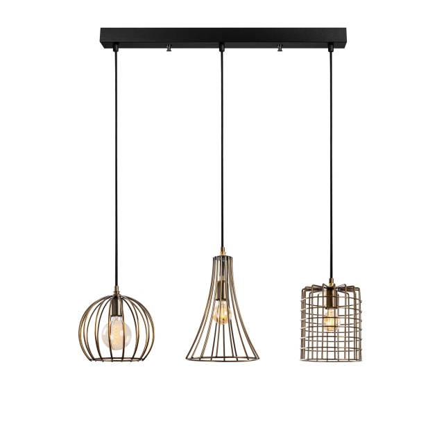 Lustra aurie/neagra din metal cu 3 becuri Teltrio Line The Home Collection