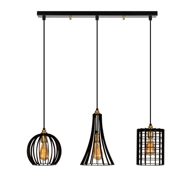 Lustra neagra/aurie din metal cu 3 becuri Fellini Line The Home Collection