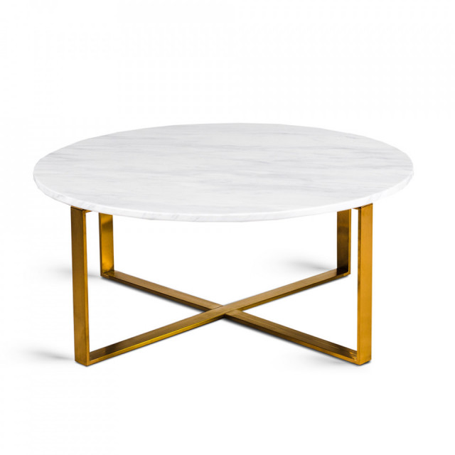 Masa de cafea alba/aurie din marmura 86 cm Flores Gilli
