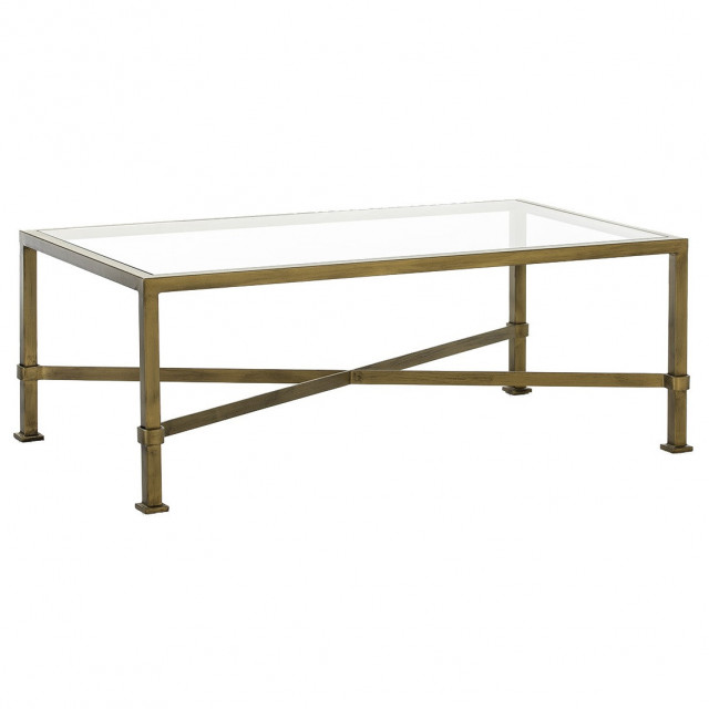 Masa de cafea aurie antichizata din sticla si metal 70x120 cm Cereo Thai Natura