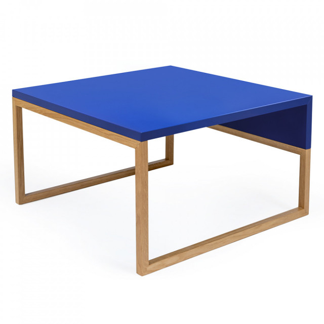 Masa de cafea maro/albastra din lemn 50x60 cm Cubis Woodman