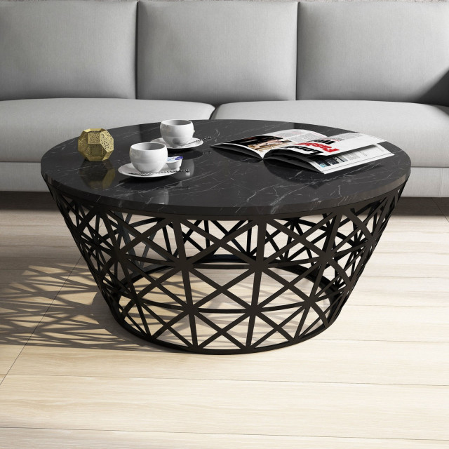 Masa de cafea neagra din lemn 90 cm Stil The Home Collection