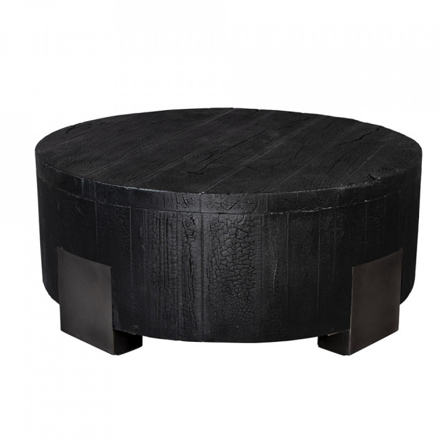 Masa de cafea neagra din lemn de salcam si otel 81 cm Coals Dutchbone