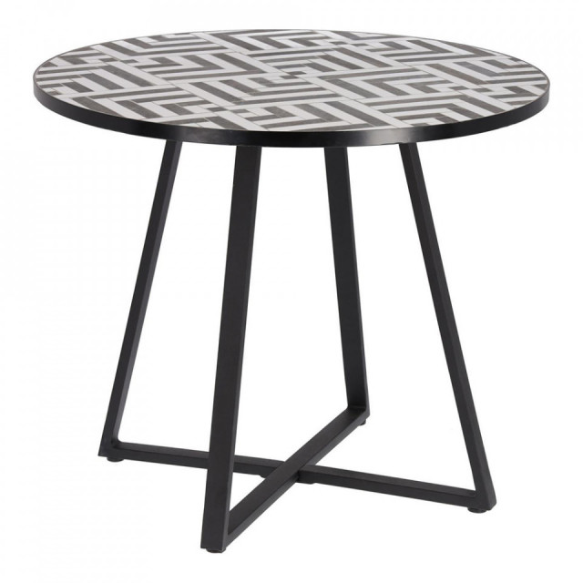 Masa dining alba/maro din ceramica si otel 90 cm Tella Kave Home