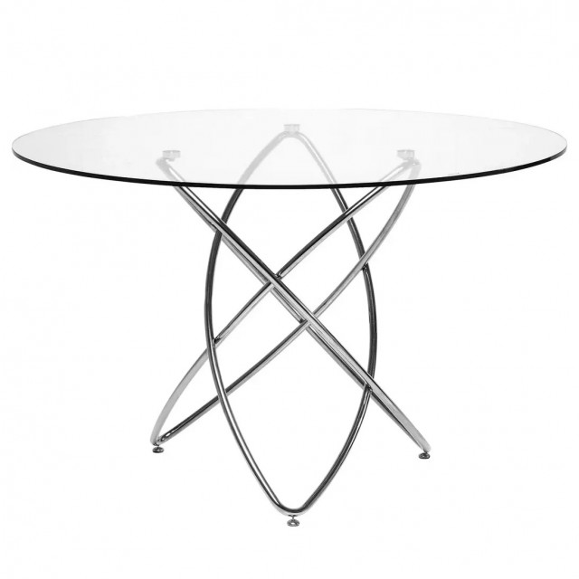 Masa dining transparenta/argintie din metal 120 cm Molekular Kare