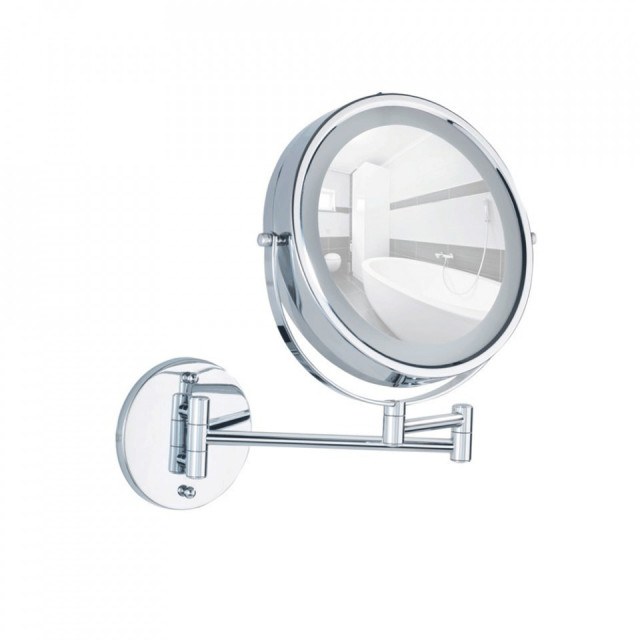 Oglinda cosmetica argintie cu LED argintie din metal 32x35 cm Lumi Wenko