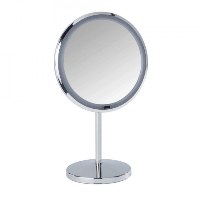Oglinda cosmetica de masa cu LED rotunda argintie din metal 20x34 cm Onno Wenko