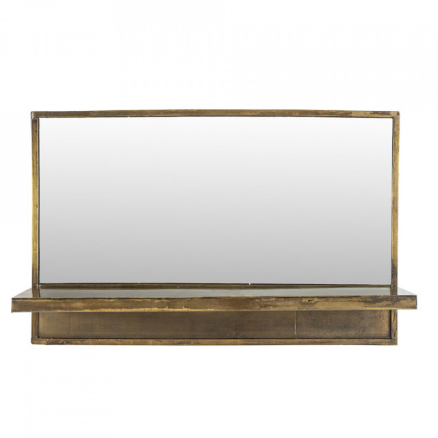 Oglinda cu raft maro alama din metal 38x61 cm Feyza The Home Collection