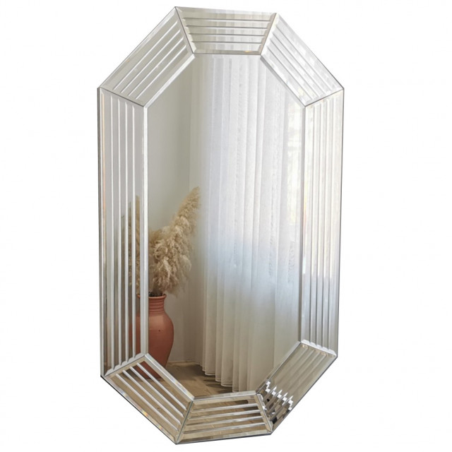 Oglinda octagonala argintie din lemn 60x100 cm Ira The Home Collection