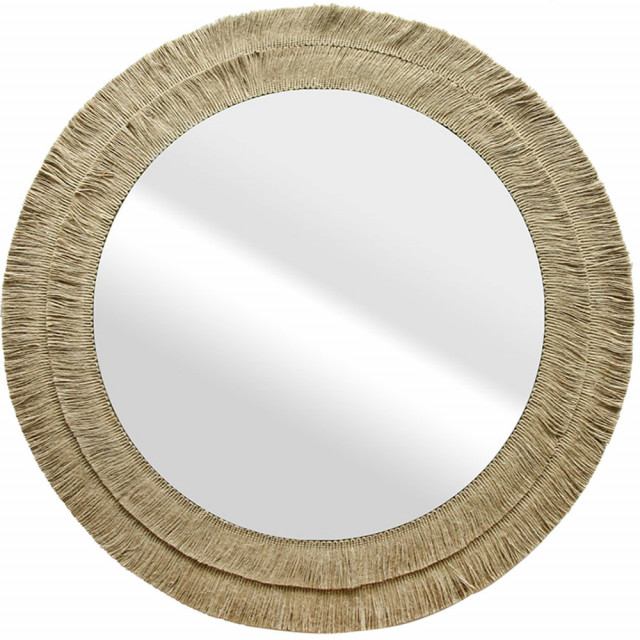 Oglinda rotunda maro deschis din iuta si MDF 70 cm Roti Homede