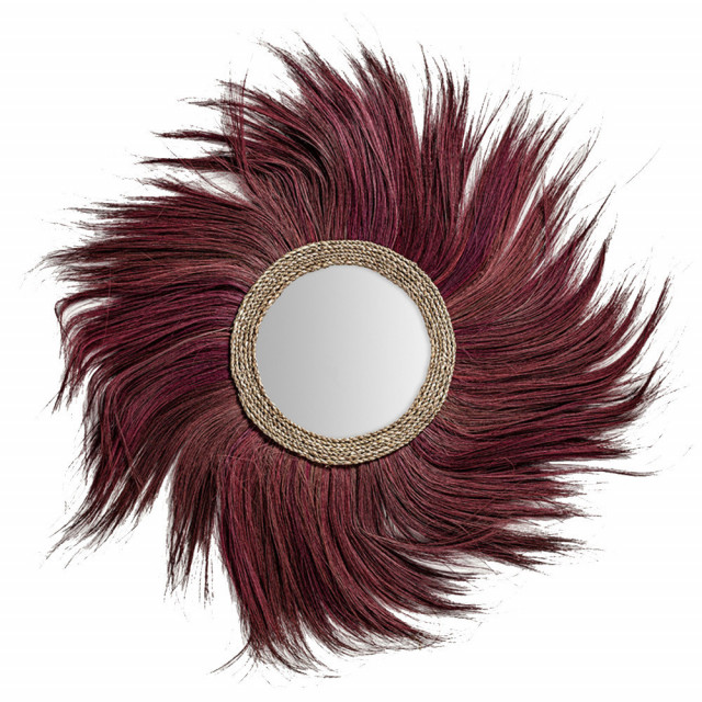 Oglinda rotunda rosie din fibre naturale 100 cm Sinko Vical Home