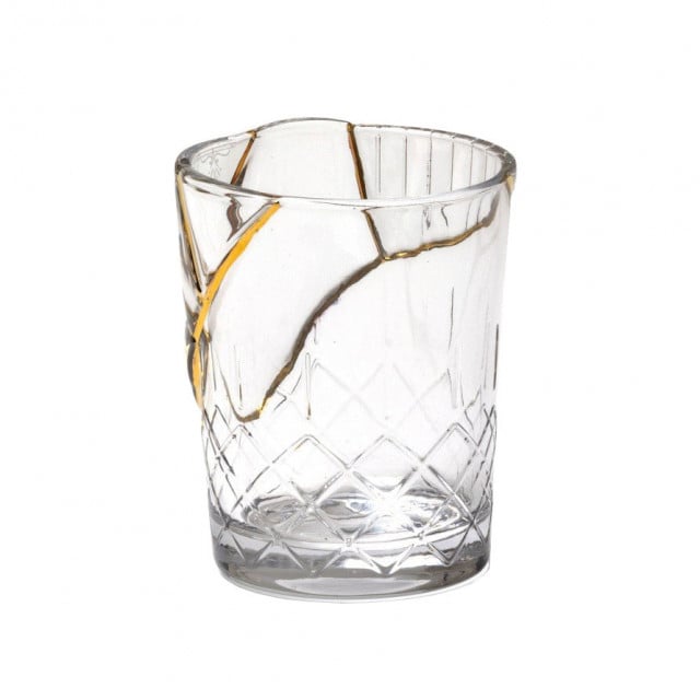 Pahar transparent/auriu din sticla 9x10 cm Kintsugi Seletti