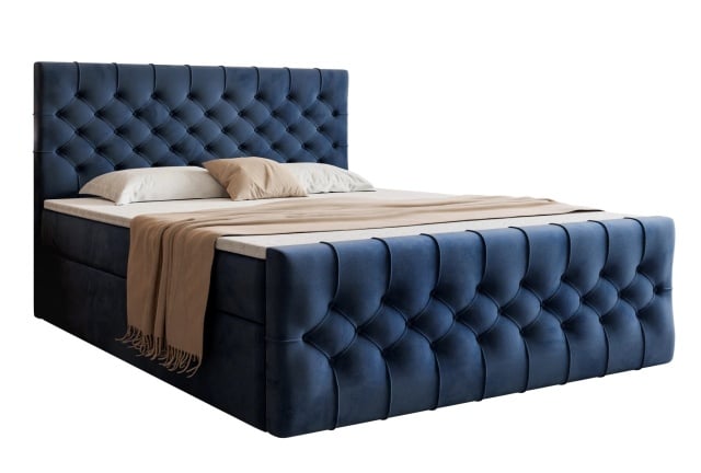 Pat bleumarin din catifea 200x200 cm Kosta Boxspring FURPOL