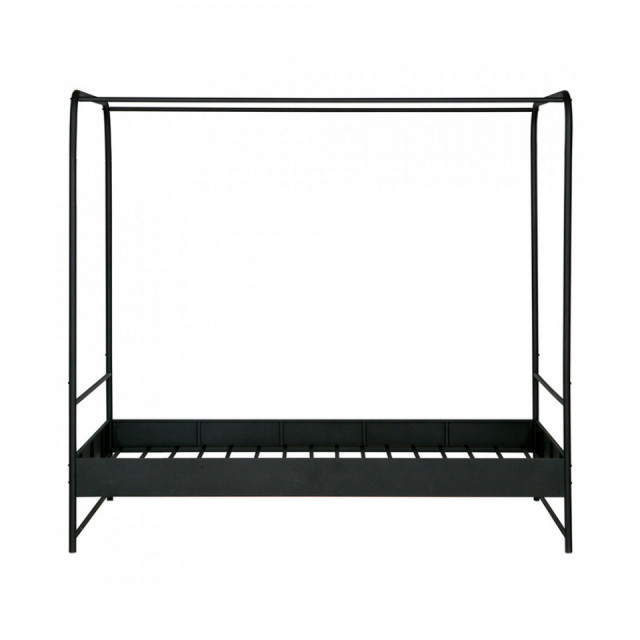 Pat cu baldachin negru din metal 120x200 cm Bunk Woood