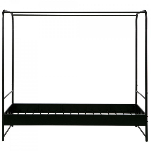 Pat cu baldachin negru din metal 95x206 cm Bunk Woood