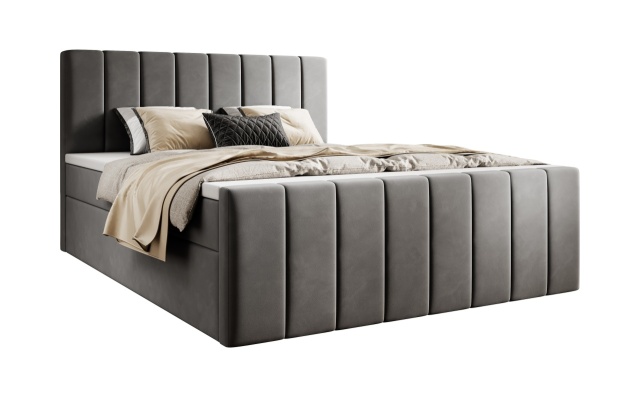 Pat gri din catifea 160x200 cm Welwet I Boxspring FURPOL