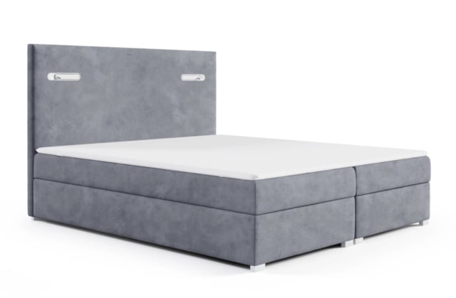 Pat gri din catifea 182x210 cm Axel LED Boxspring FURPOL