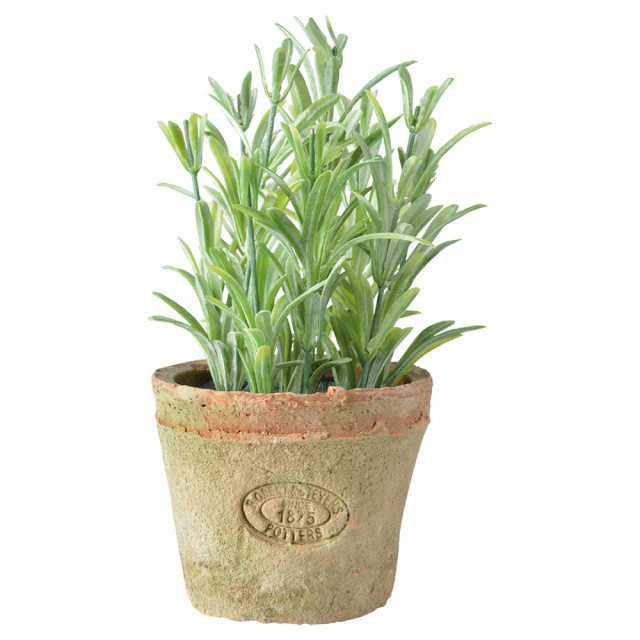Planta artificiala cu ghiveci verde/portocalie din teracota si polistiren 17 cm Rosemary S Esschert Design