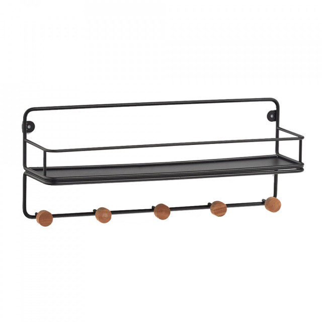 Raft cu cuier negru/maro din fier si lemn 45 cm Aniela Zeller
