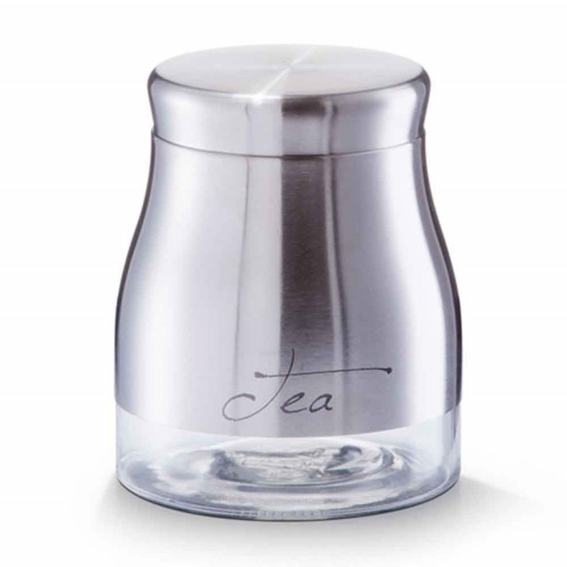 Recipient cu capac pentru ceaiuri argintiu din sticla si metal 900 ml Storage Jar Tea Zeller