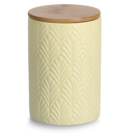 Recipient galben din ceramica si bambus 10x15 cm Casy Zeller