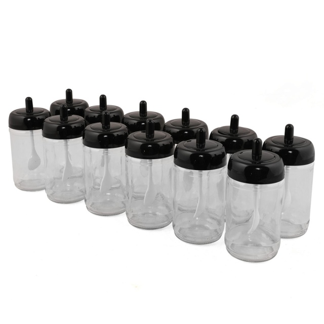 Set 12 recipiente pentru condimente negre/transparente din sticla Aydo The Home Collection