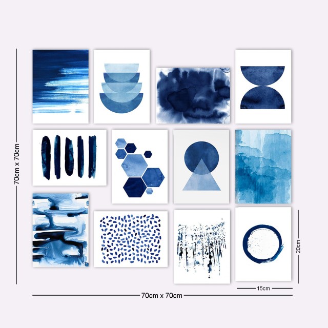 Set 12 tablouri albastre din lemn 15x20 cm Justin The Home Collection