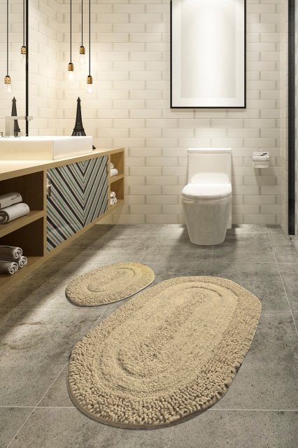 Set 2 covorase de baie ivorii din bumbac Macoroni The Home Collection