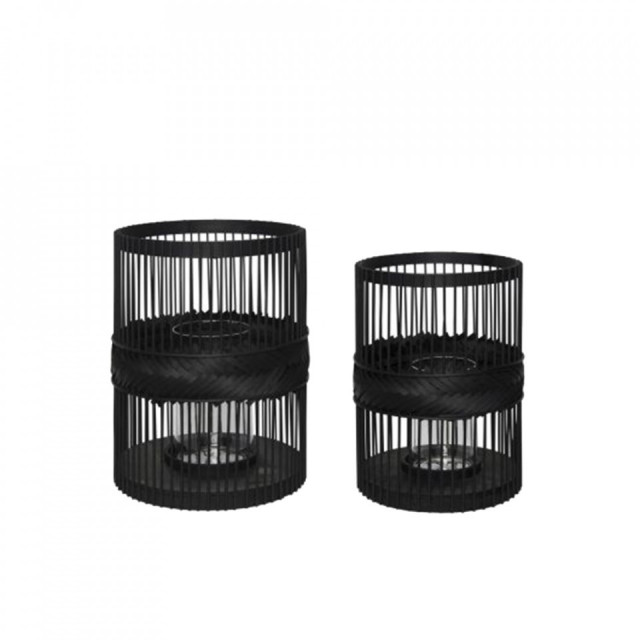 Set 2 felinare negre din sticla Hexa Hubsch